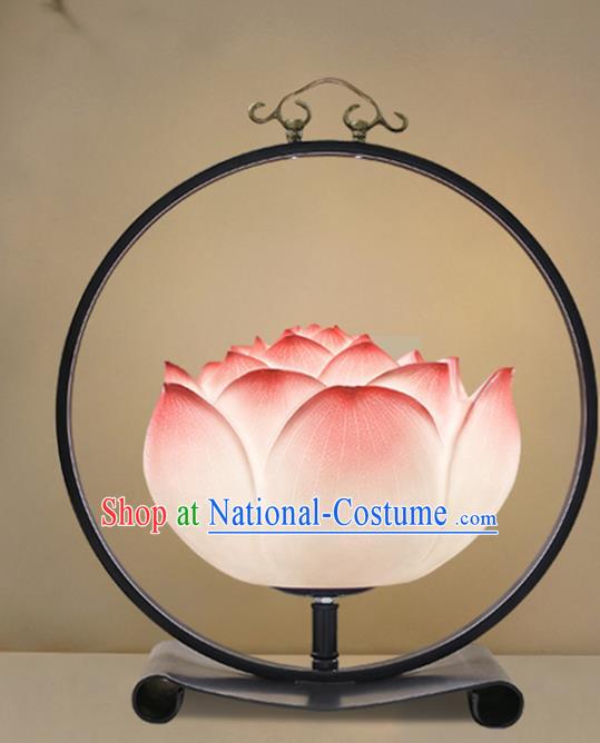 China Traditional Iron Art Home Decorations Spring Festival Desk Lantern Pink Lotus Table Lamp