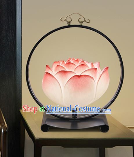 China Traditional Iron Art Home Decorations Spring Festival Desk Lantern Pink Lotus Table Lamp