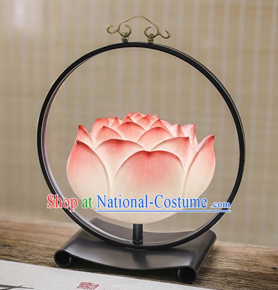 China Traditional Iron Art Home Decorations Spring Festival Desk Lantern Pink Lotus Table Lamp