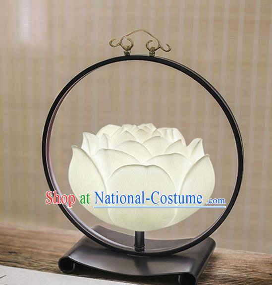 China Handmade White Lotus Table Lamp Traditional Iron Art Home Decorations Spring Festival Desk Lantern