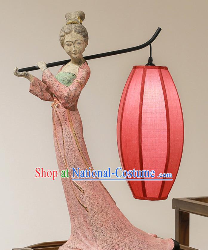 China Handmade Palace Lady Table Lamp Traditional Limestone Home Decorations Spring Festival Beauty Desk Lantern