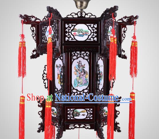 Chinese Handmade Hexagon Palace Lantern Traditional Hanging Lamp New Year Lantern Classical Eight Immortals Wood Lanterns