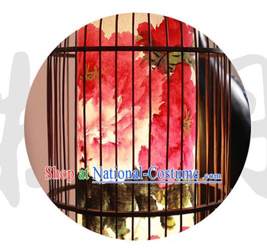 China Handmade Painting Peony Birdcage Lantern Traditional Home Decorations Iron Art Crane Floor Lamp