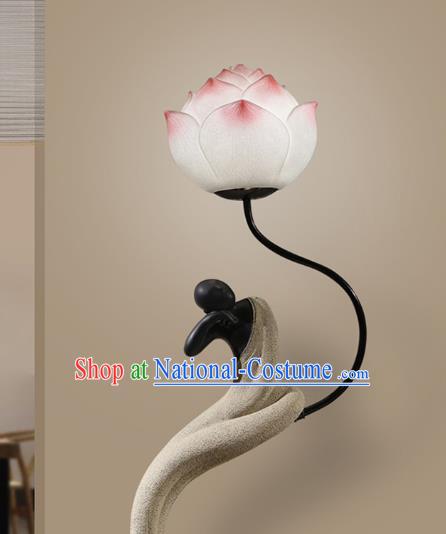 China Handmade Meditation Lotus Lantern Traditional Home Decorations Iron Art Floor Lamp