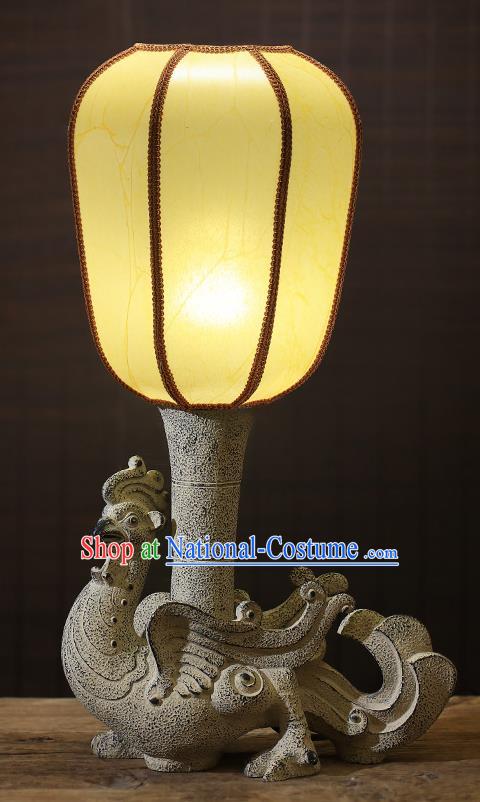 China Handmade Desk Lanterns Palace Lantern Traditional Home Decorations Stone Carving Vermilion Bird Table Lamp