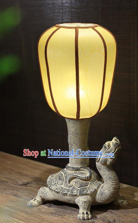 China Traditional Home Decorations Handmade Desk Lanterns Stone Carving Black Tortoise Table Lamp Palace Lantern