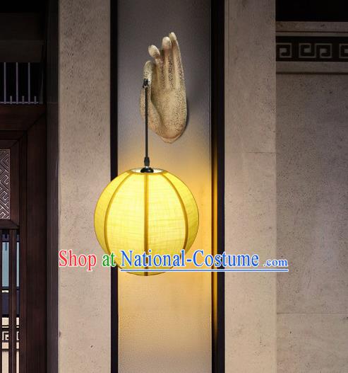 China Handmade Yellow Cloth Lanterns Traditional Home Decorations Stone Carving Buddha Hand Wall Lamp Corridor Lantern