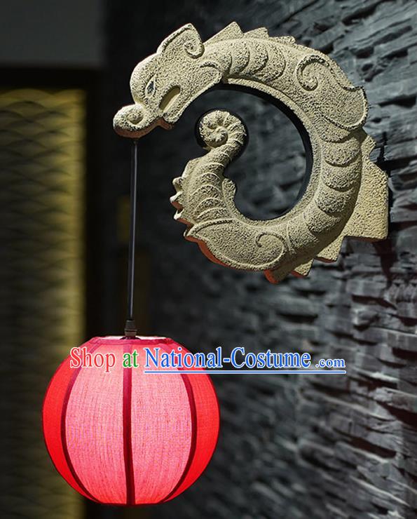 China Stone Carving Dragon Corridor Lantern Wall Lamp Traditional Home Decorations Handmade Red Cloth Lanterns