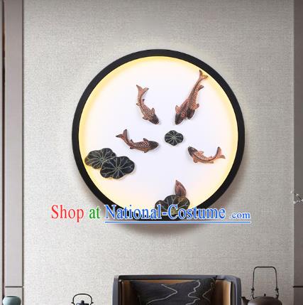 China Handmade Corridor Lamp Iron Art Wall Lantern Traditional Home Fishes Decoration Painting Light