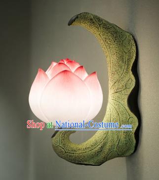 China Handmade Lotus Corridor Lamp Carving Stone Wall Lantern Traditional Home Decoration Light