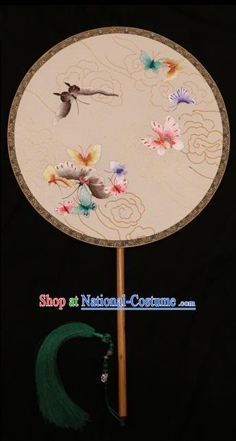 Chinese Traditional White Silk Fan Dance Embroidered Fans Suzhou Embroidery Palace Fan Double Sides Round Fan