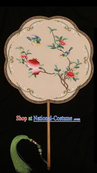 Chinese Traditional Bride Double Sides Fan Silk Fan Embroidered Fans Suzhou Embroidery Pomegranate Palace Fan