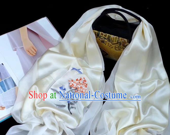 Traditional China Beige Silk Scarf Mother Cappa Embroidered Tippet Embroidery Craft