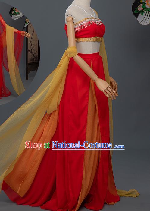 Chinese Tang Dynasty Court Dance Costumes Ancient Flying Fairy Red Hanfu Dress Apparels