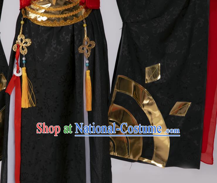 Chinese Southern and Northern Dynasties Swordswoman Costumes Ancient Chivalrous Female Hanfu Dress Black Apparels