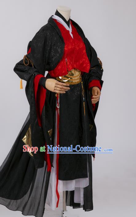 Chinese Southern and Northern Dynasties Swordswoman Costumes Ancient Chivalrous Female Hanfu Dress Black Apparels