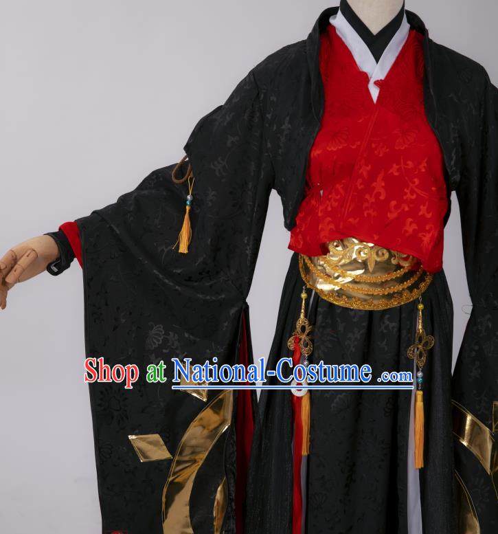 Chinese Southern and Northern Dynasties Swordswoman Costumes Ancient Chivalrous Female Hanfu Dress Black Apparels