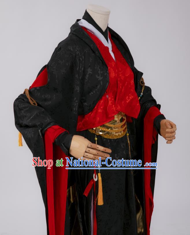 Chinese Southern and Northern Dynasties Swordswoman Costumes Ancient Chivalrous Female Hanfu Dress Black Apparels