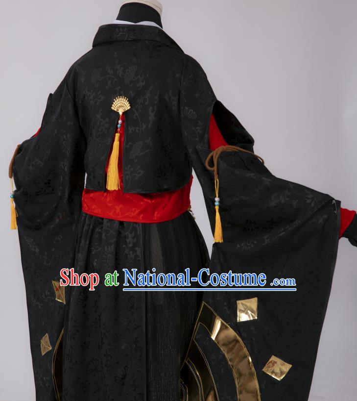 Chinese Southern and Northern Dynasties Swordswoman Costumes Ancient Chivalrous Female Hanfu Dress Black Apparels