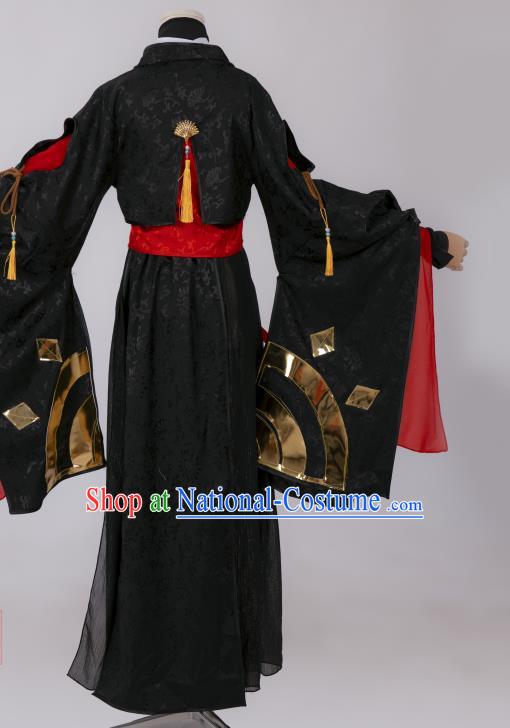 Chinese Southern and Northern Dynasties Swordswoman Costumes Ancient Chivalrous Female Hanfu Dress Black Apparels