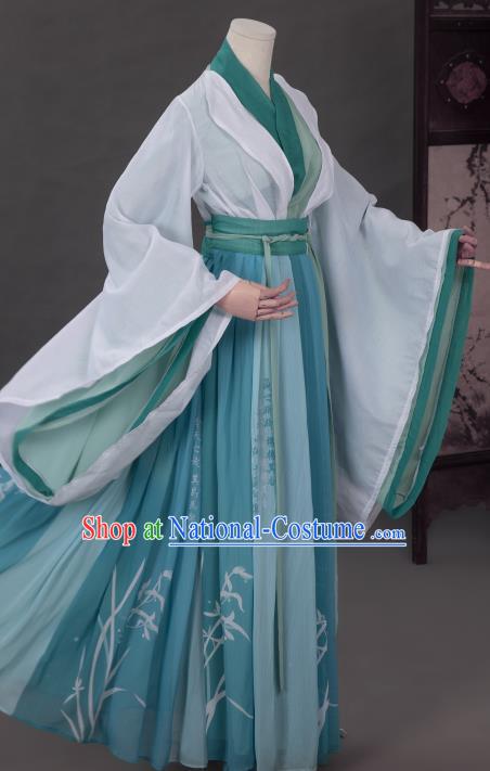 Cosplay Chinese Jin Dynasty Noble Childe Costumes Ancient Scholar Green Chiffon Clothing