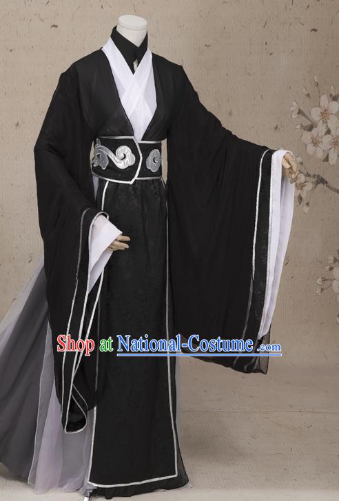 Chinese Ming Dynasty Prince Costumes Ancient Cosplay Swordsman Black Clothing