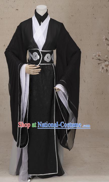 Chinese Ming Dynasty Prince Costumes Ancient Cosplay Swordsman Black Clothing