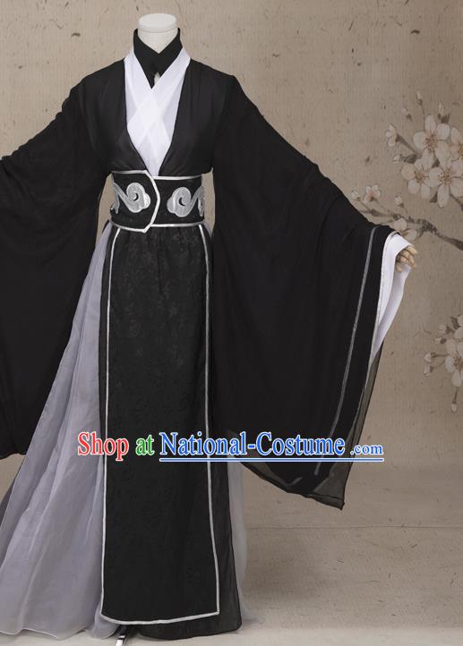 Chinese Ming Dynasty Prince Costumes Ancient Cosplay Swordsman Black Clothing