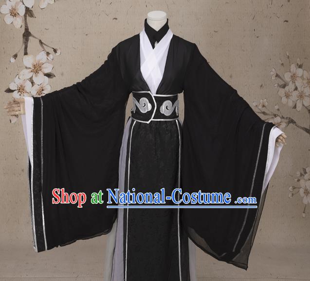 Chinese Ming Dynasty Prince Costumes Ancient Cosplay Swordsman Black Clothing