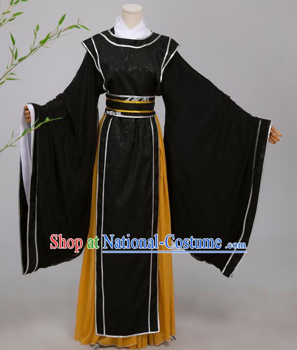 Chinese Ming Dynasty Scholar Black Costumes Ancient Cosplay Crown Prince Clothing