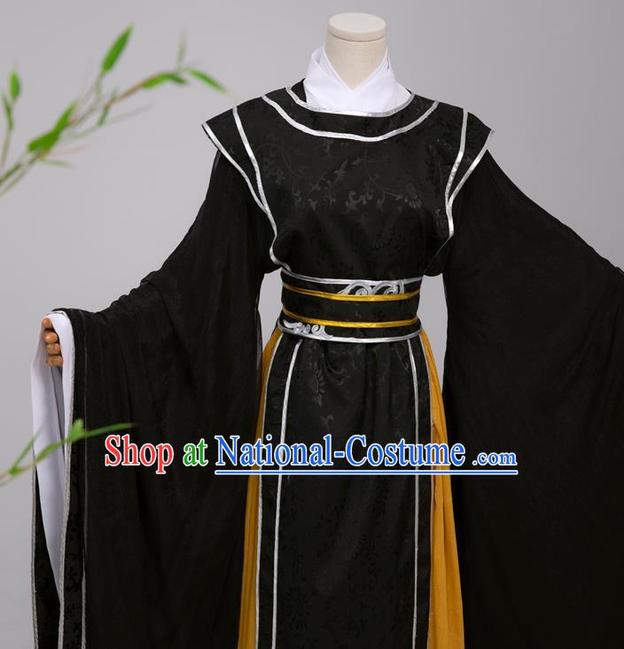 Chinese Ming Dynasty Scholar Black Costumes Ancient Cosplay Crown Prince Clothing