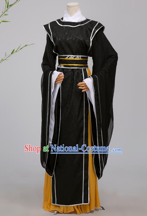 Chinese Ming Dynasty Scholar Black Costumes Ancient Cosplay Crown Prince Clothing