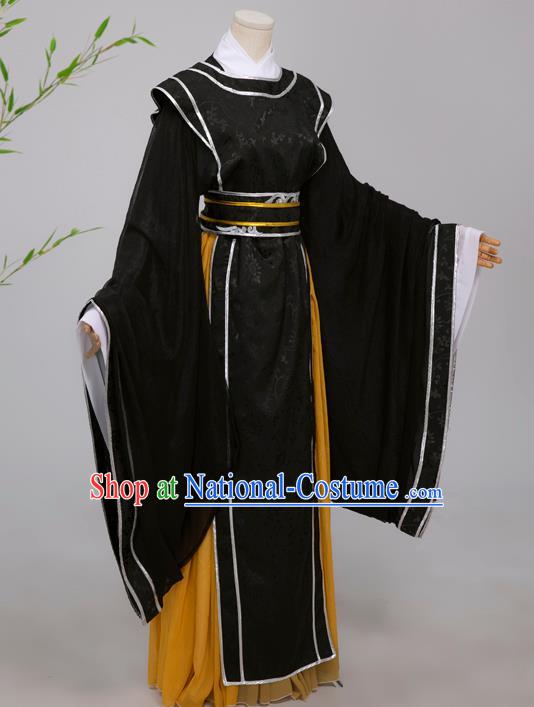 Chinese Ming Dynasty Scholar Black Costumes Ancient Cosplay Crown Prince Clothing