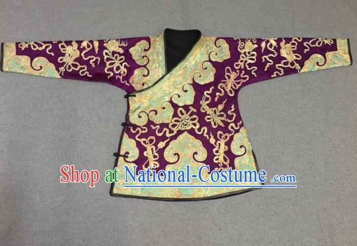 Chinese Court Embroidered Apparels Upper Outer Garment National Costume Tang Suit Purple Silk Jacket