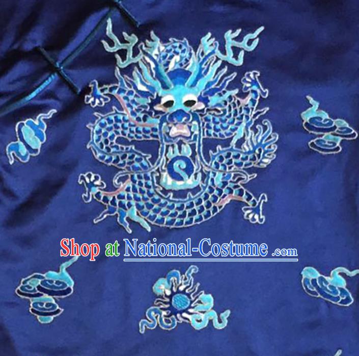 China Embroidered Dragon Navy Silk Vest Women National Clothing Cheongsam Waistcoat