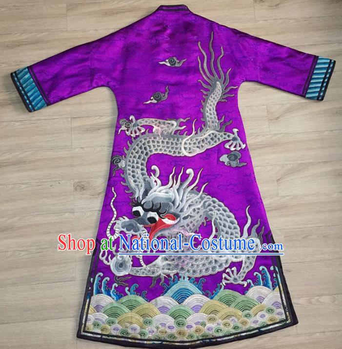 Chinese Purple Silk Coat Tang Suit Upper Outer Garment Apparels National Costume Dust Coat