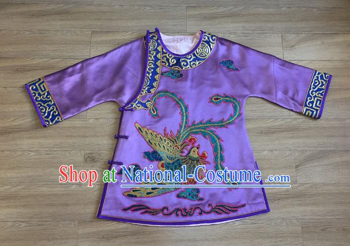 Chinese Court Embroidered Phoenix Purple Brocade Jacket Apparels Upper Outer Garment National Tang Suit Costume