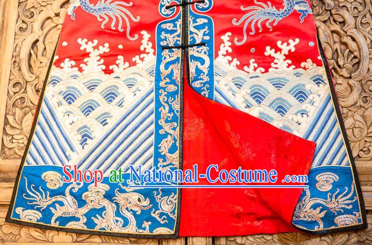 Chinese Embroidered Red Brocade Dust Coat Tang Suit Outer Garment National Costume Apparels