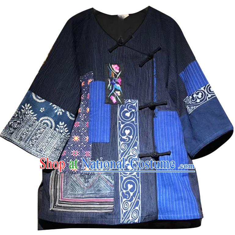 Chinese Embroidered Navy Jacket Tang Suit Outer Garment National Costume Apparels Outwear