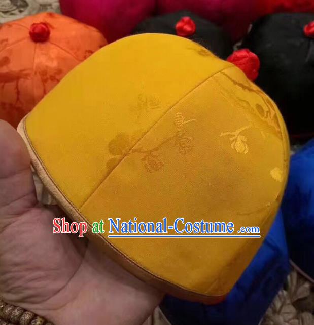 China Ancient Landlord Headwear National Ethnic Yellow Silk Brocade Hat