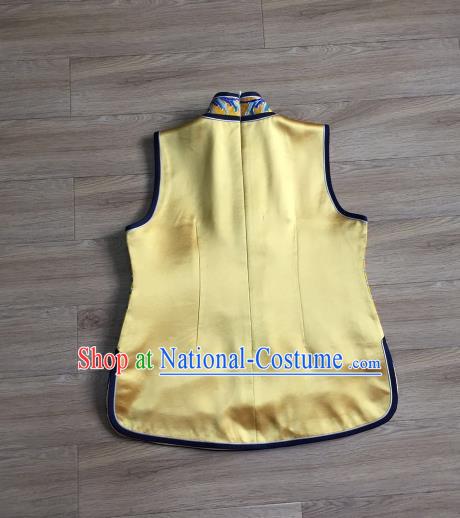 China Women Yellow Silk Waistcoat Costumes National Clothing Embroidery Dragon Vest