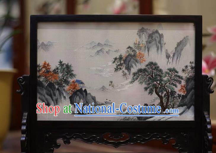 China Embroidered Table Screen Wood Byobu Screen Hand Embroidery Craft