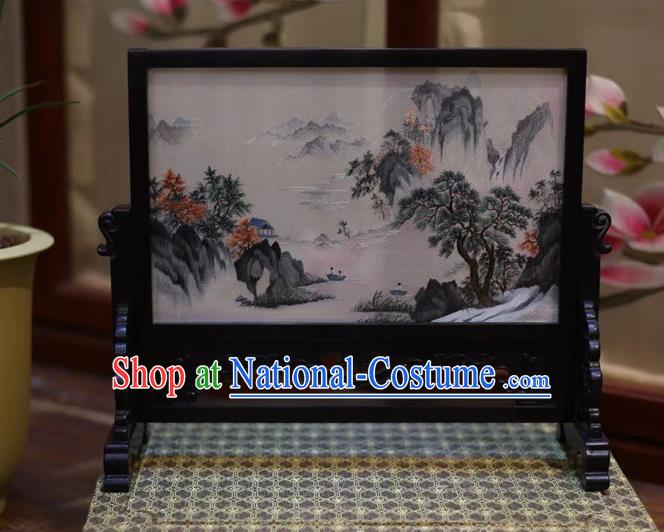 China Embroidered Table Screen Wood Byobu Screen Hand Embroidery Craft