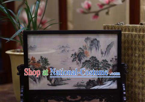 China Embroidered Table Screen Wood Byobu Screen Hand Embroidery Craft