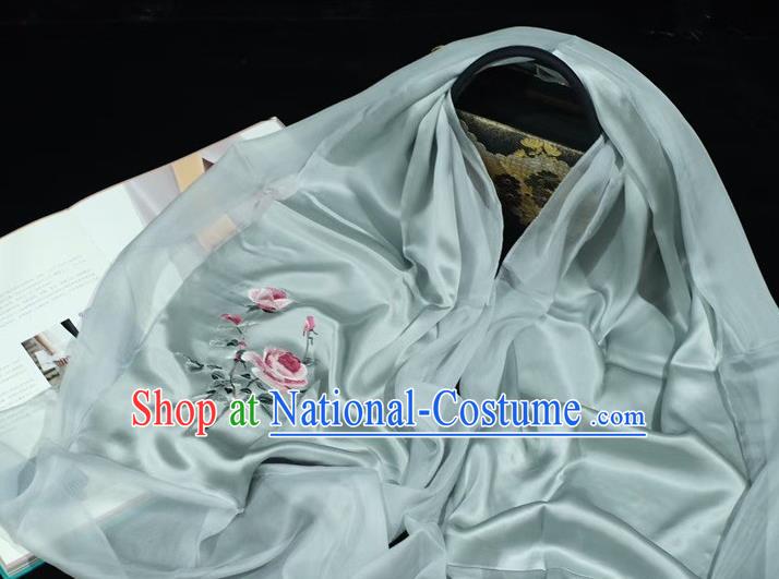 China Traditional Exquisite Embroidered Silk Tippet Mother Cappa Suzhou Embroidery Rose Scarf