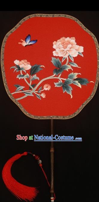 Top Grade Chinese Cheongsam Show Embroidered Fans Suzhou Embroidery Palace Fan Double Sides Silk Fan