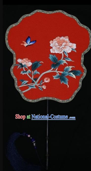 Double Side Embroidered Silk Fan China Suzhou Embroidery Palace Fan Traditional Peony Pattern Wedding Fans