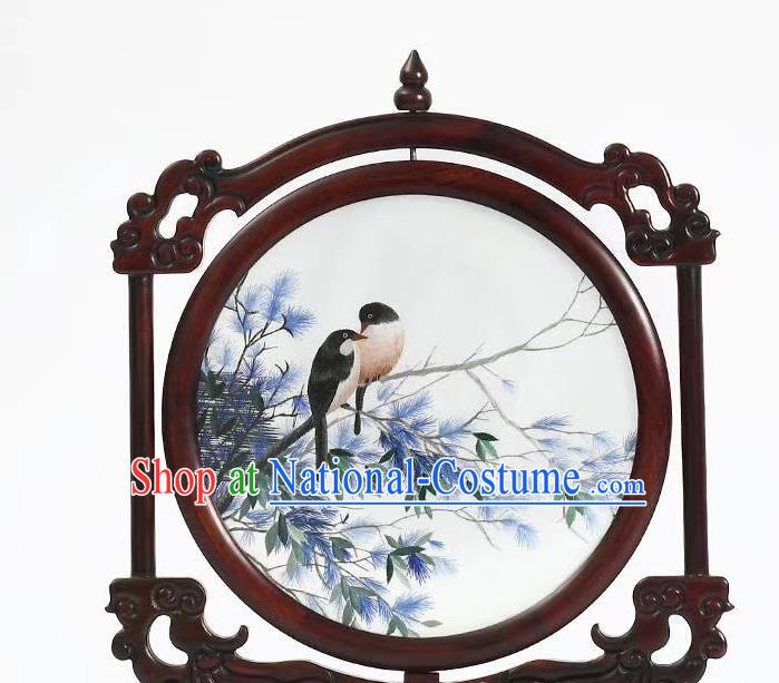 China Handmade Suzhou Embroidery Desk Screen Traditional Wood Carving Table Screen Embroidered Craft