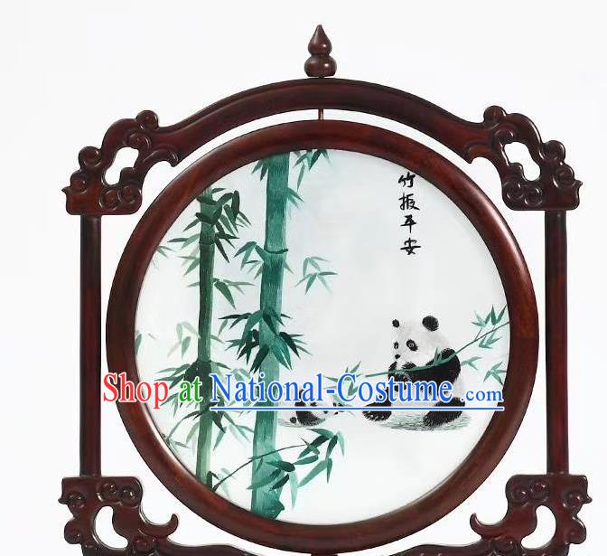 China Suzhou Embroidery Bamboo Painting Desk Screen Handmade Rosewood Table Decoration for Gift