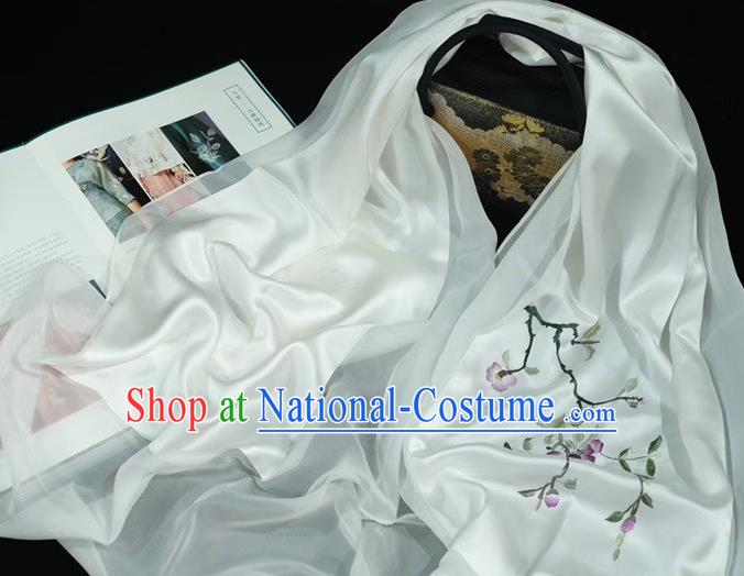 China Embroidery Begonia White Silk Scarf Accessories Traditional Wedding Mother Cappa Exquisite Suzhou Embroidered Tippet